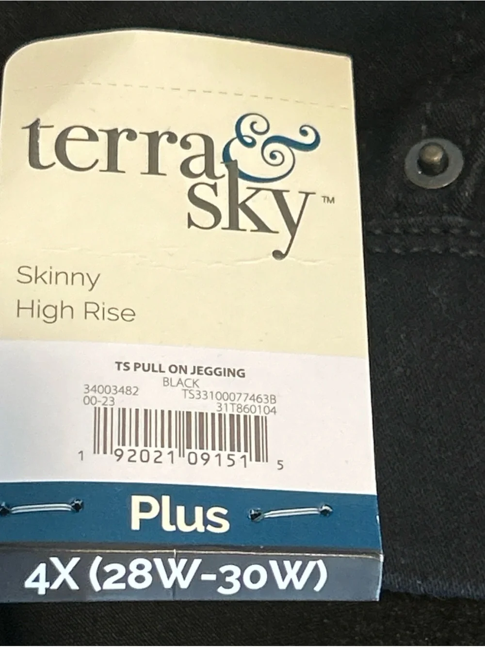 Terra & Sky Women's Plus Size Jegging- Black 4x NWT